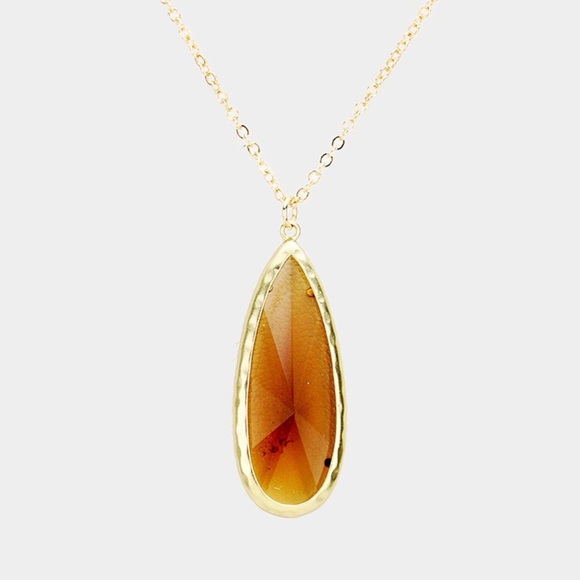 Semi Precious Tear Drop Gold and Smokey Topaz Necklace - Picture 2 of 2